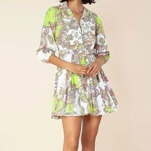 Hale Bob Lime & White Paisley Shirt Dress